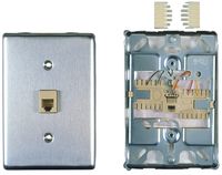 Allen Tel Products AT630BNL-4 Single Gang, 1 Port, 6 Position, 4 Conductor, Modular Jack Assembly Wall Telephone Outlet Jack, Stainless Steel