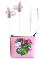 Kids Earbuds for Girls, TMHH Unicorn Headphones with Cute Earphone Bag, Microphone, Volume Control for School Travel Home (Pink)