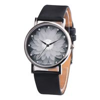 Nmch Leather Strap Wristwatch, Womens Casual Analog Quartz Watch Floral Design Round Clock (Black)