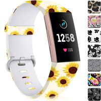 Maledan Compatible with Fitbit Charge 3 Bands for Women Girls, Waterproof Pattern Printed Watch Band Replacement for Charge 3 & Charge 3 SE Fitness Activity Tracker, Small, Sunflower