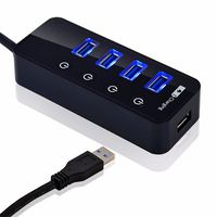 XBOSS i4 4 Ports USB 3.0 High Speed 5Gbps Splitter Power Supply Adapter Data Transfer with Individual On/Off Switches and LEDs 1m USB Cable for Windows/Os Mac/Ps2/Ps3/Ps4/Game and Any Other USB