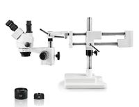 Vision Scientific VS-5FZ Trinocular Zoom Stereo Microscope, 10x WF Eyepiece, 0.7X-4.5X Zoom, 3.5X-90x Magnification, 0.5X & 2X Auxiliary Lens, Double Arm Boom Stand