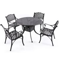 Nuu Garden 5 Piece Outdoor Patio Solid Cast Aluminum Dining Conversation Set with 42" Round Table and 4 Arm Chairs, Antique Bronze (no Cushions) SCD002-01