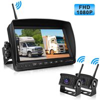 URVOLAX 1080P Wireless Backup Camera Dual-7 inch Monitor kit Split Screen for Trucks/Trailer/RV/Pickup/Motorhome/Camper/Bus Front/Side/Rear View-Reverse Camera Waterproof IP69K Strong Digital Signal