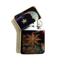 Moon Sun Stars Clouds - New Vibe Gold Flip-Top Windproof Refillable Pocket Lighter
