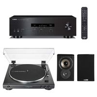 Yamaha R-S202 Bluetooth Stereo Receiver bundle with Audio-Technica AT-LP60X-BK Fully Automatic Belt-Drive Stereo Turntable (Black) and Polk TSi100 Bookshelf Speakers - Pair (Black)