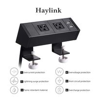 Haylink Surge Protector Power Desk Strip UL Approval Clamp Desktop Sockets with 2 USB Ports 2 Outlets Mount Multi-Outlets Home Office Public Table Removable Outlet Easy Installation Aluminium (Black)