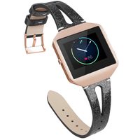 YiJYi Leather Bands Compatible with Fitbit Blaze,Slim Band with Metal Frame Replacement Sport Strap Wristband for Women Men (Y-Bling Black/Rose Gold Frame)