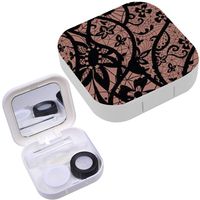 Portable Contact Lens Case Box Travel Kit Mirror + Bottle + Tweezers Container Holder [ Lace Flowers On ]