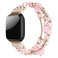 Simpeak Band Compatible with Fitbit Versa Smartwatch, Jewelry Bracelet Elastic Beaded Pearl Band Replacement for Fitbit Versa,Women Girls, Pink