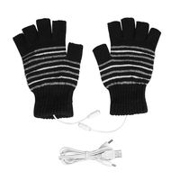 USB Heated Stripes Gloves for Men and Women Mitten, Unisex Knitting Wool Heated Gloves Hands Warmer Laptop Gloves Fingerless Washable (Black ＆ Strips)