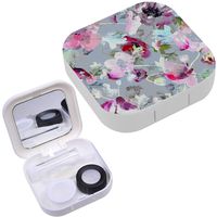 Portable Contact Lens Case Box Travel Kit Mirror + Bottle + Tweezers Container Holder [ Watercolor Bouquet ]