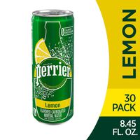 Perrier Lemon Flavored Carbonated Mineral Water, Slim Cans, 8.45 Fl Oz (30 Pack)