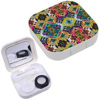 Portable Contact Lens Case Box Travel Kit Mirror + Bottle + Tweezers Container Holder [ Ethnic Boho Ornament ]