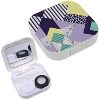 Portable Contact Lens Case Box Travel Kit Mirror + Bottle + Tweezers Container Holder [ Geometric Modern ]