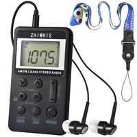 Portable Radio, ZHIWHIS AM FM Mini Transistor Rechargeable Battery Personal Digital Tuning Stereo Pocket Walkmen Radios with Shutdown Memory and Earphone & Multi-Function Lanyard for Walking Travel