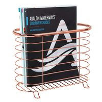 mDesign Decorative Metal Farmhouse Magazine Holder and Organizer Bin - Standing Rack for Magazines, Books, Newspapers, Tablets in Bathroom, Family Room, Office, Den - Rose Gold