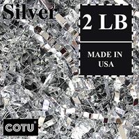 COTU (R) 2 LB Silver Metallic Crinkle Shred Gift Basket Shred Crinkle Paper Filler Bedding (32 oz) in a Box