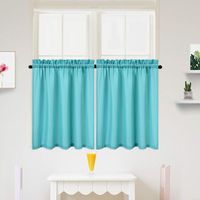 IDEALHOUSE Turquoise Tier Curtains,Waffle Woven Textured Short Window Curtain for Cafe,Bathroom,Kitchen & Kids Bedroom Rod Pocket Curtains (2 Panels, 30Inch Wide by 24Inch Long)