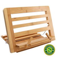 Bamboo Cook Book Stand, Adjustable Reading Book Recipe Holder Tray with Page Paper Clips, Foldable Station for Tablets, Cell Phones, Laptop Stands - Pezin & Hulin