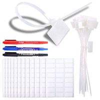 Glarks 200-Pieces 6 Inch Nylon Cable Marker Ties Self-locking Cord Tags Write on Ethernet Label Wire Straps with 3 Marker Pens and 288Pcs White Self-Adhesive Cable Labels for Home and Office Use