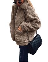 PRETTYGARDEN Women's Fashion Long Sleeve Lapel Zip Up Faux Shearling Shaggy Oversized Coat Jacket with Pockets Warm Winter (Coffee, Medium)