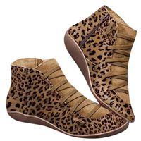 Women's Ankle Boots Ladies Leather Retro Lace up Side Zip Vintage Booties Flat Heel Arch Support Shoes