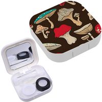 Portable Contact Lens Case Box Travel Kit Mirror + Bottle + Tweezers Container Holder [ Colorful Pop Art Mushrooms ]