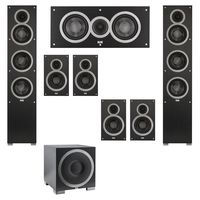 Elac 7.1 System with 2 Debut F5 Floorstanding Speakers, 1 Debut C5 Center Speaker, 4 Debut B6 Bookshelf Speakers, 1 Debut S12EQ Subwoofer