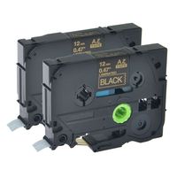 GREENCYCLE 2PK Adhesive Gold on Black Label Tape Compatible for Brother TZE-334 TZe334 TZ334,1/2 Inch,PT-D210 Labeling Maker