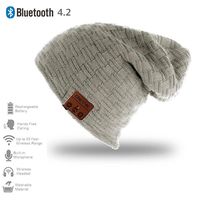 HONGYU Bluetooth Beanie Hat Winter Warm Soft Knit Hat Cap with Wireless Headphone Stereo Speaker Mic HandsFree Compatible with Android Cell Phones Support Memory Cards - Light gray