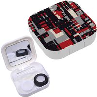 Portable Contact Lens Case Box Travel Kit Mirror + Bottle + Tweezers Container Holder [ Artistic Shapes Block ]