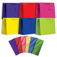 Jillson Roberts 6-Count Tiny Tote All-Occasion Solid Color Gift Bags with Tissue Available in 2 Different Assortments, Perfectly Primary
