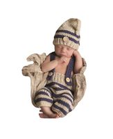 Eyourhappy Baby Newborn Handmade Crochet Knitted Photography Props Boy Stripe Hat Pants Overalls
