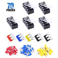 Glarks 70Pcs(5Sets) Terminal Block Set, 5Pcs 3 Positions 600V 15A Dual Row Screw Terminals Strip + 5Pcs Pre-Insulated Barrier Strips + 60Pcs Insulated Fork Wire Connector (3P+Fork Connector)