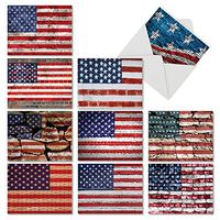 AM2013FJG-B1x10 FLAG DAY: 10 Assorted 4th of July Note Cards w/Matching Envelopes Featuring a Stars and Stripes Motif, with Envelopes.