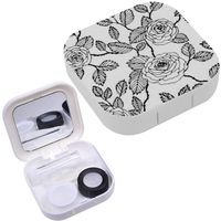Portable Contact Lens Case Box Travel Kit Mirror + Bottle + Tweezers Container Holder [ Roses ]