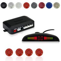EKYLIN Car Auto Vehicle Reverse Backup Radar System with 4 Parking Sensors Distance Detection + LED Distance Display + Sound Warning (Red Color)