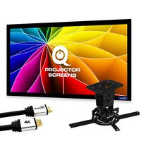 QualGear Projector Ceiling Mount Bundle with 110" Ultra White Fixed Frame Projector Screen & 25' HDMI Cable Hardware Mount (PRB-717-Blk-110W-25ft)