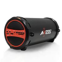 AXESS SPBT1031 Portable Bluetooth Indoor/Outdoor 2.1 Hi-Fi Cylinder Loud Speaker with Built-In 3" Sub and SD Card, USB, AUX Inputs in Red
