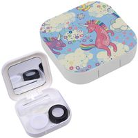Portable Contact Lens Case Box Travel Kit Mirror + Bottle + Tweezers Container Holder [ Cute Rainbow Unicorns ]