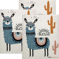 Blue Llama Set of 3 Swedish Dishcloths | ECO Friendly Sponge Cloth | Paper Towel Replacement