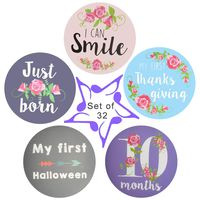 Baby Monthly Stickers, 32 Pack Floral Monthly Milestone Stickers,Newborn Stickers & Monthly Stickers for Recording Baby's Growth (Set of 32)