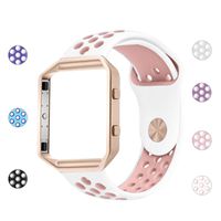 iGK Silicone Replacement Bands Compatible for Fitbit Blaze, Soft Sport Strap with Metal Frame for Fitbit Blaze White & Pink Band with Rose Gold Frame Large
