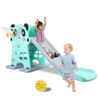 LAZY BUDDY Kids Slide, Sturdy Toddler Playground Slipping Slide Climber for Indoor Outdoors Use, Children Toy Playset with Basketball Hoop for Outside Games, Playground Equipment Set