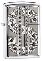 Zippo Bling Emblem Pocket Lighter, Brushed Chrome