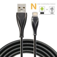 JYFT USB Cable with Multi Charging, 6FT USB Cord of Real 2-in-1, Metal Braided Fast Charging/Data Transfer Cord for Apple and Android Devices (Silver Gray, 6FT)