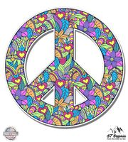 Peace Sign Floral Cute Hippie - 8" Vinyl Sticker - For Car Laptop I-Pad - Waterproof Decal