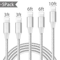 iPhone Charger, MFi Certified Lightning Cable 5 Pack 3FT 3FT 6FT 6FT 10FT Extra Long Nylon Braided USB Charging & Syncing Cord Compatible iPhone 11/11Pro/11Pro Max Xs/Max/XR/X/iPad/Nan - Silver Gray