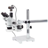 AmScope SM-3T-54S-3M Digital Professional Trinocular Stereo Zoom Microscope, WH10x Eyepieces, 7X-45X Magnification, 0.7X-4.5X Zoom Objective, 54-Bulb LED Light, Single-Arm Boom Stand, 110V-240V, Includes 3MP Camera with Reduction Lens and Software